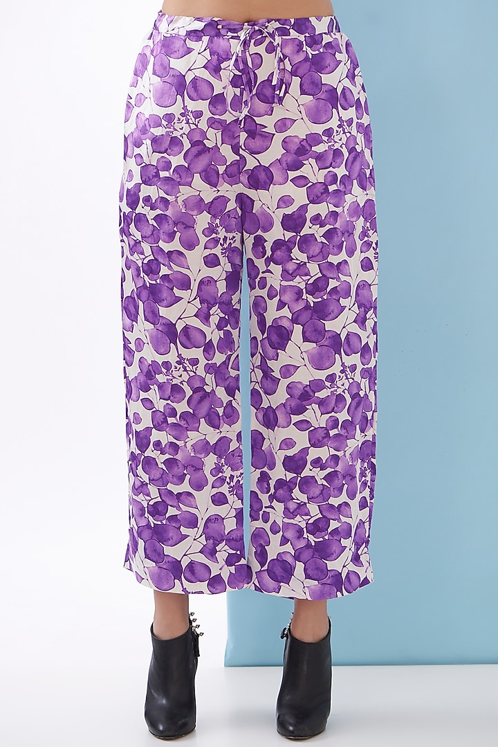 Purple Bemberg Satin & Linen Satin Printed Co-Ord Set by Inca at Pernia's Pop Up Shop