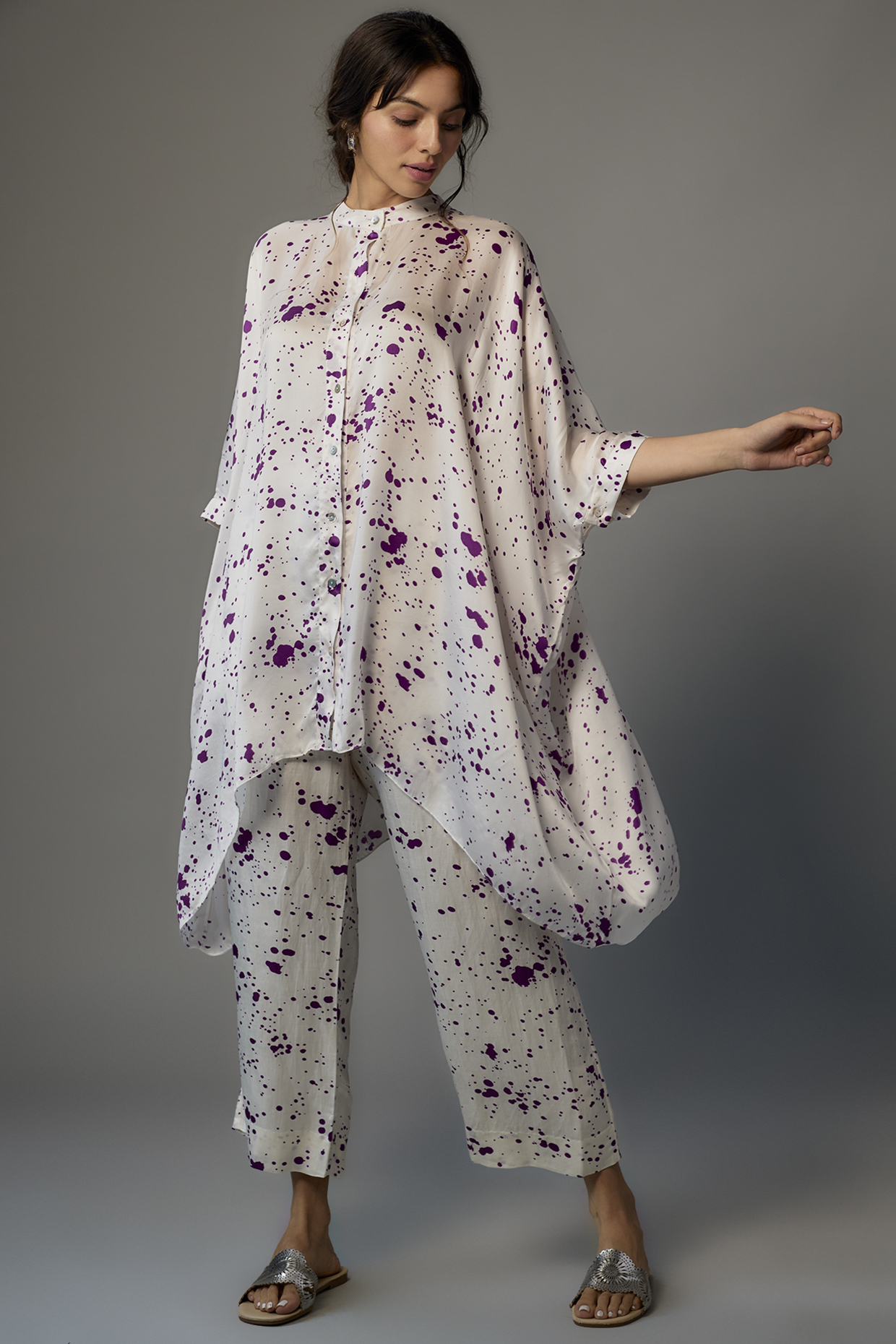 White Linen Satin Printed Co-Ord Set by Inca at Pernia's Pop Up Shop