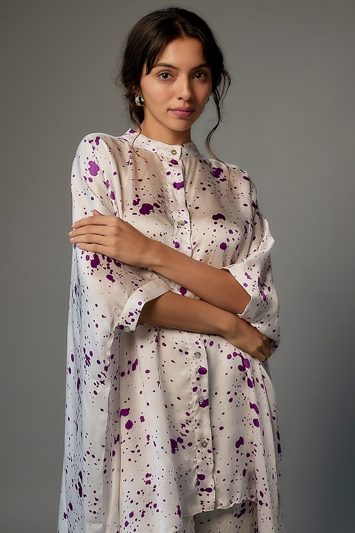 White Linen Satin Printed Co-Ord Set by Inca at Pernia's Pop Up Shop