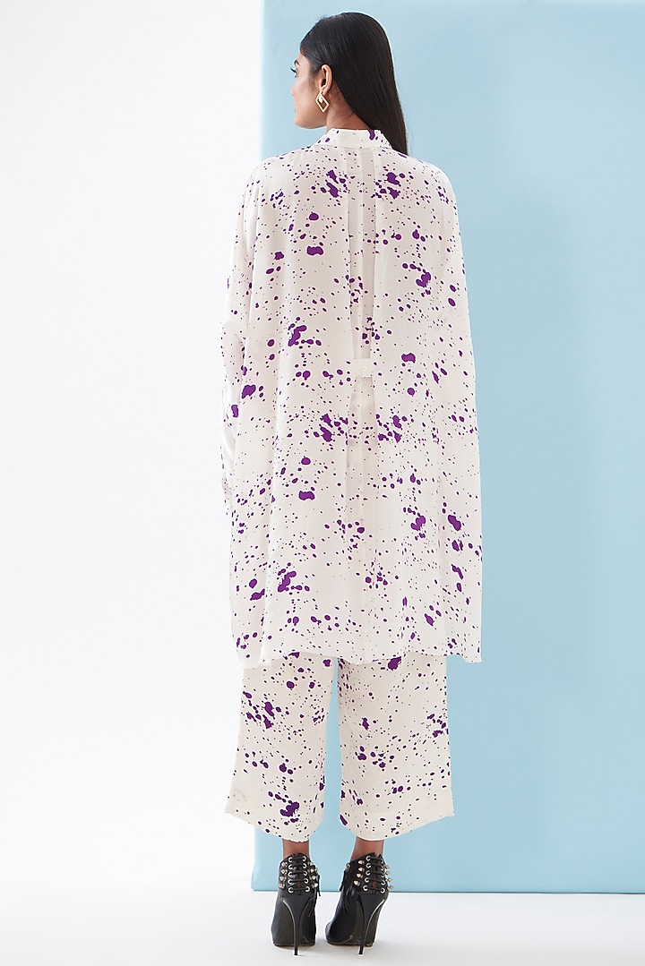 White Bemberg Satin & Linen Satin Printed Co-Ord Set by Inca at Pernia's Pop Up Shop