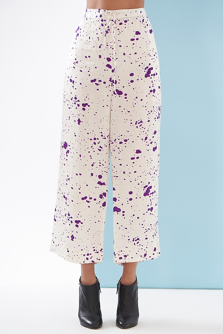 White Bemberg Satin & Linen Satin Printed Co-Ord Set by Inca at Pernia's Pop Up Shop