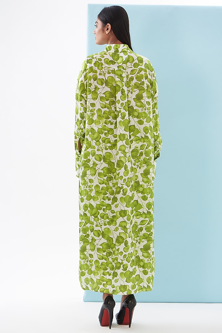 Green Bemberg Satin & Linen Satin Printed Co-Ord Set by Inca at Pernia's Pop Up Shop