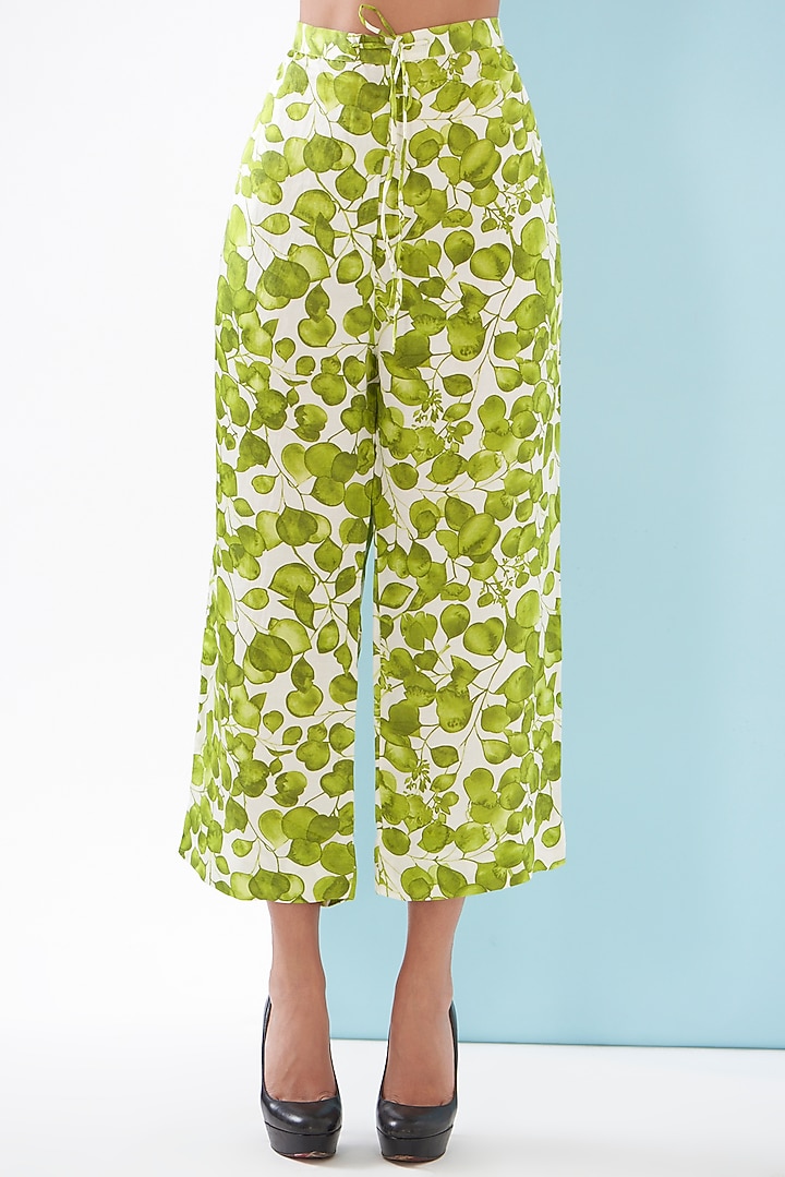 Green Bemberg Satin & Linen Satin Printed Co-Ord Set by Inca at Pernia's Pop Up Shop