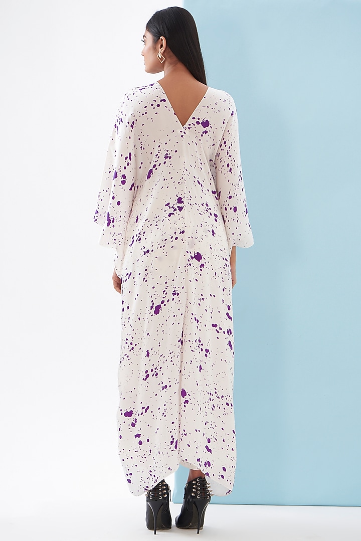 White Bemberg Satin & Linen Satin Printed Kaftan Set by Inca at Pernia's Pop Up Shop