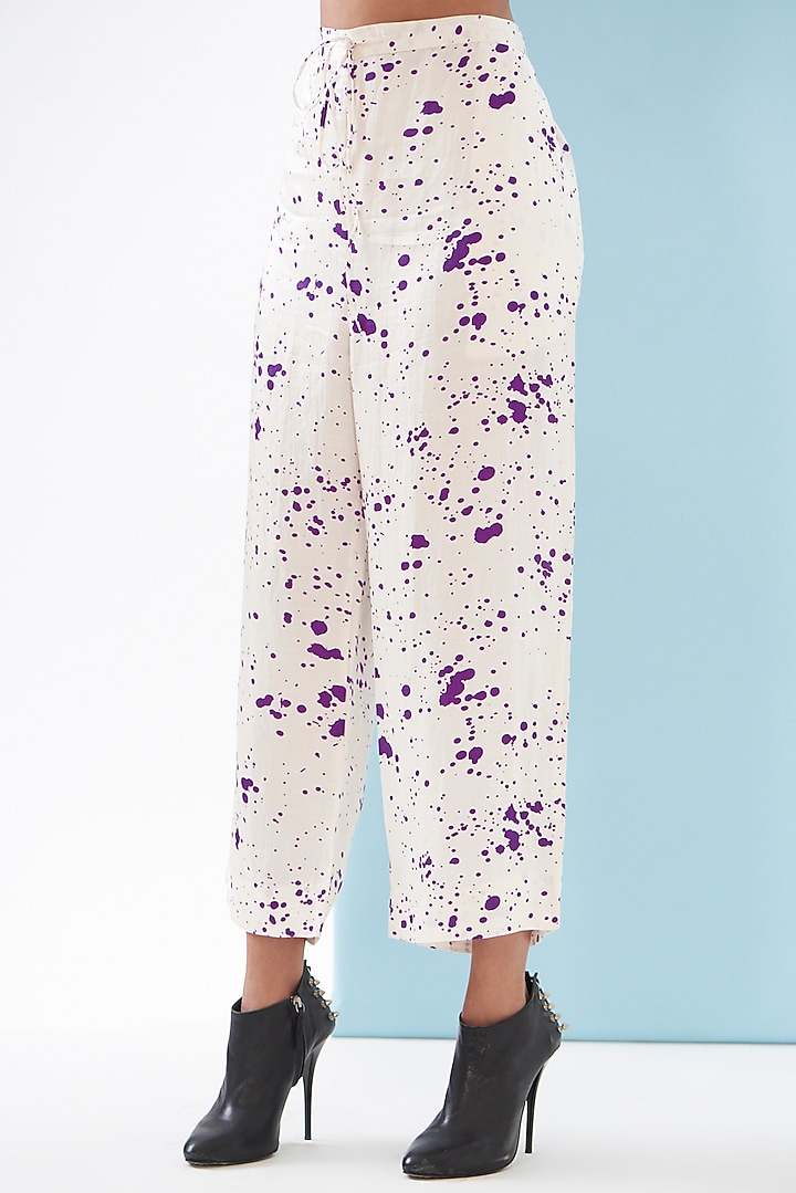 White Bemberg Satin & Linen Satin Printed Kaftan Set by Inca at Pernia's Pop Up Shop