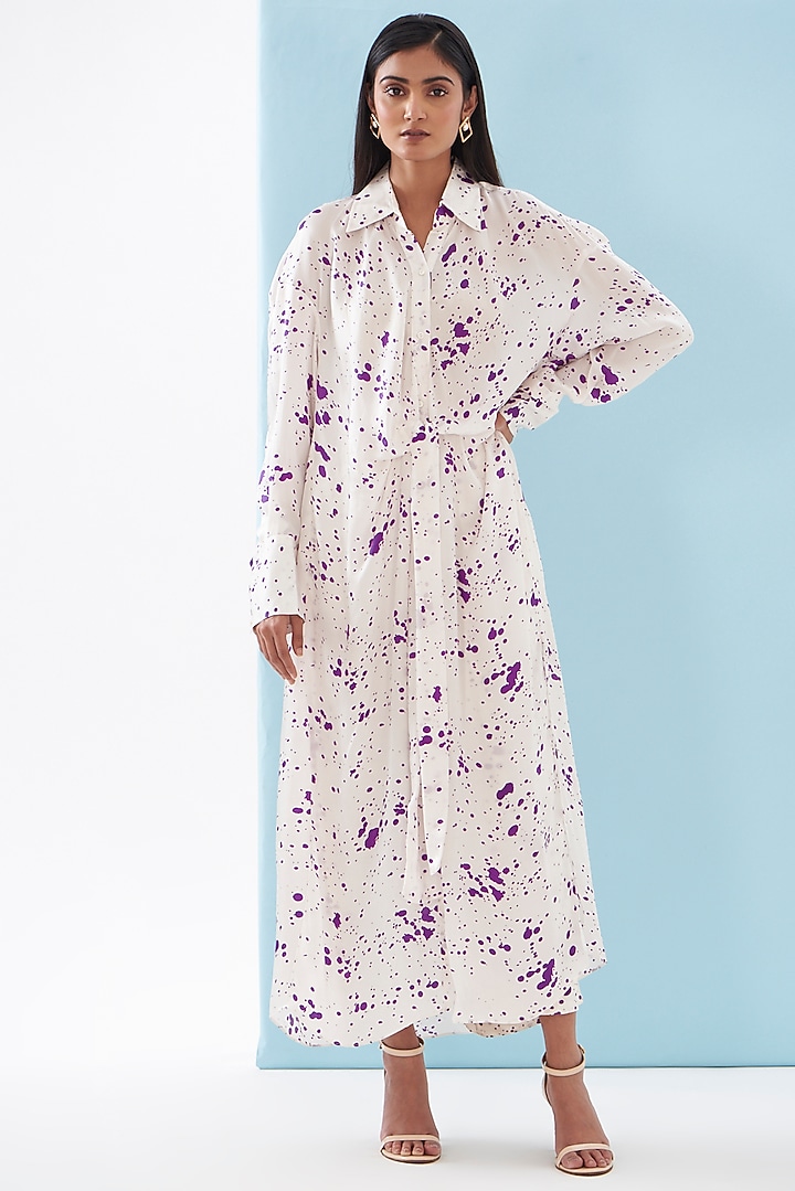 White Bemberg Satin & Linen Satin Printed Co-Ord Set by Inca at Pernia's Pop Up Shop
