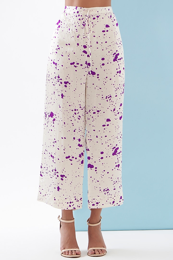 White Bemberg Satin & Linen Satin Printed Co-Ord Set by Inca at Pernia's Pop Up Shop