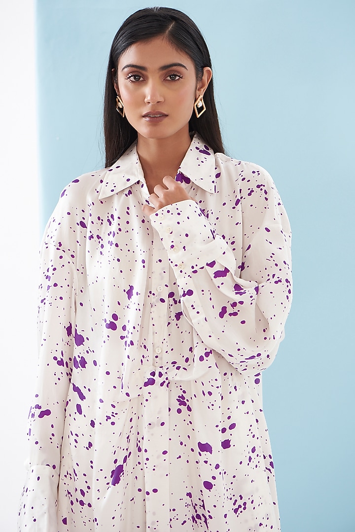 White Bemberg Satin & Linen Satin Printed Co-Ord Set by Inca at Pernia's Pop Up Shop