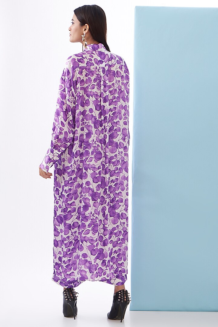 Purple Bemberg Satin & Linen Satin Printed Co-Ord Set by Inca at Pernia's Pop Up Shop