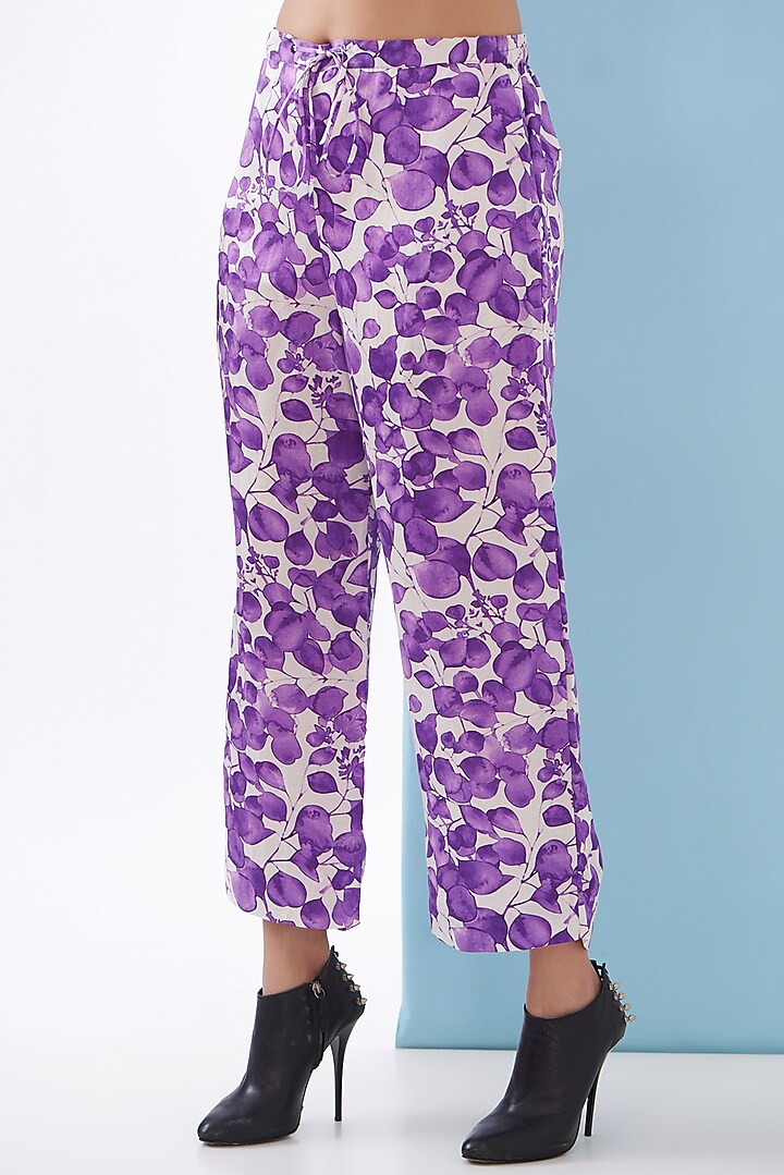 Purple Bemberg Satin & Linen Satin Printed Co-Ord Set by Inca at Pernia's Pop Up Shop