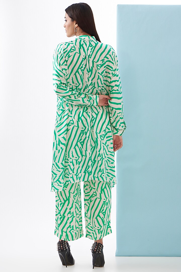 Green Bemberg Satin & Linen Satin Printed Co-Ord Set by Inca at Pernia's Pop Up Shop
