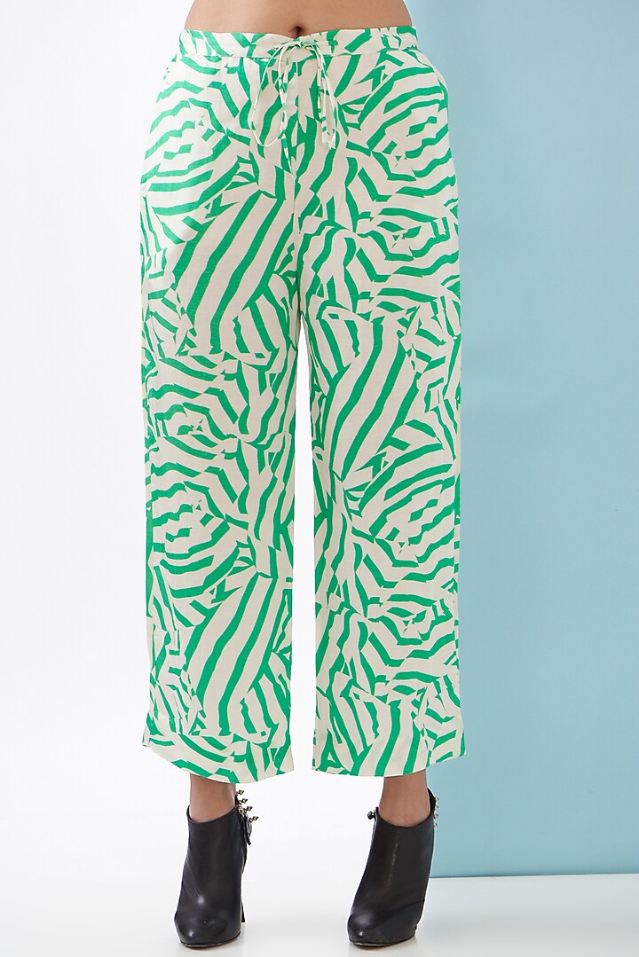Green Bemberg Satin & Linen Satin Printed Co-Ord Set by Inca at Pernia's Pop Up Shop