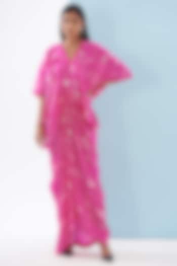 Pink Bemberg Satin Printed Draped Dress by Inca