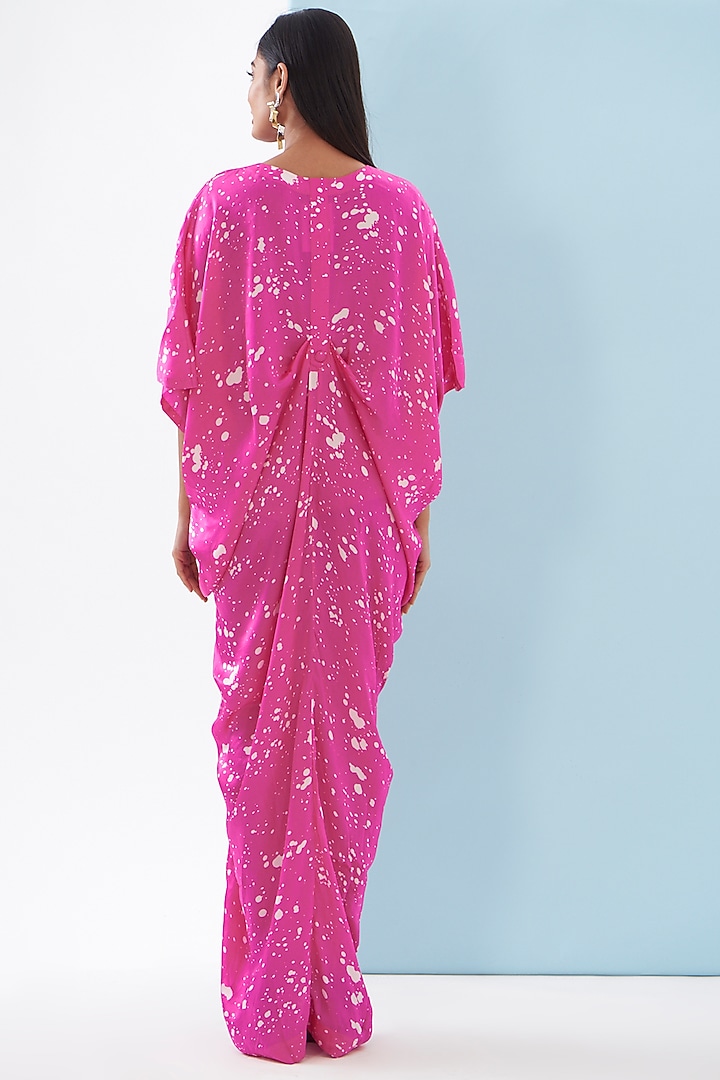Pink Bemberg Satin Printed Draped Vacation Dress by Inca at Pernia's Pop Up Shop