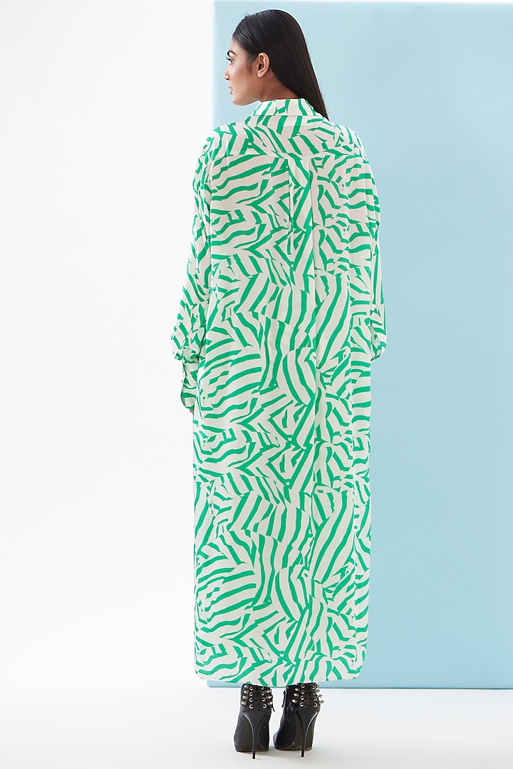 Green Bemberg Satin & Linen Satin Printed Co-Ord Set by Inca at Pernia's Pop Up Shop