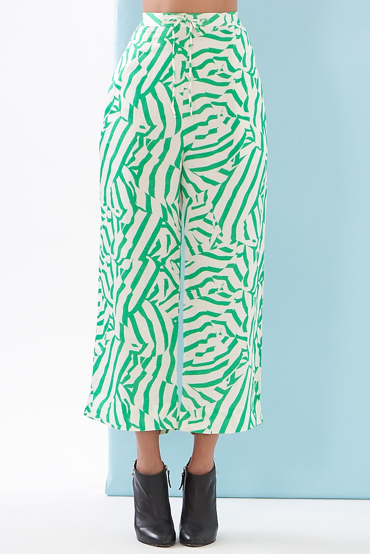 Green Bemberg Satin & Linen Satin Printed Co-Ord Set by Inca at Pernia's Pop Up Shop