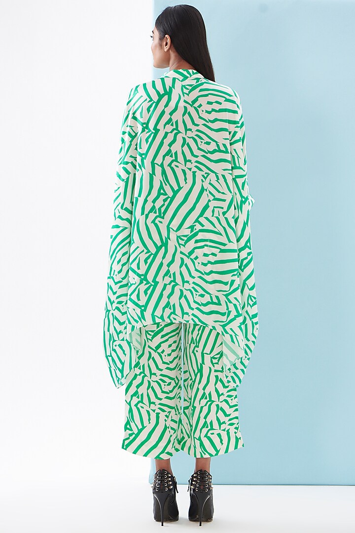Green Bemberg Satin & Linen Satin Printed Co-Ord Set by Inca at Pernia's Pop Up Shop