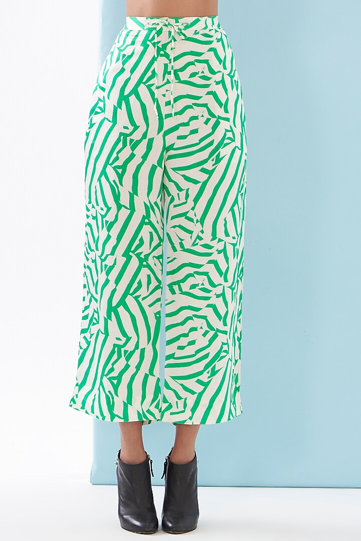 Green Bemberg Satin & Linen Satin Printed Co-Ord Set by Inca at Pernia's Pop Up Shop