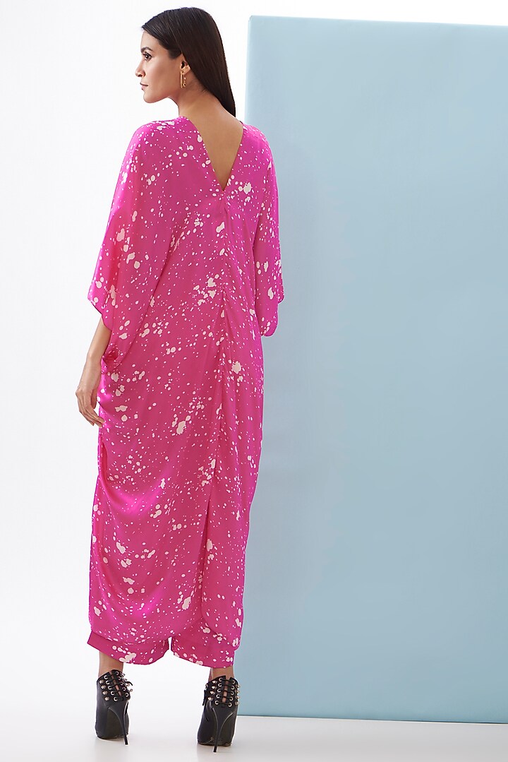 Pink Bemberg Satin & Linen Satin Printed Kaftan Set by Inca at Pernia's Pop Up Shop
