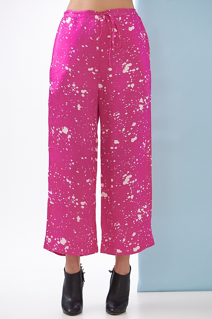 Pink Bemberg Satin & Linen Satin Printed Kaftan Set by Inca at Pernia's Pop Up Shop