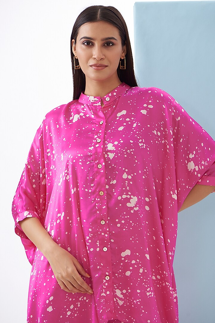 Pink Bemberg Satin & Linen Satin Printed Co-Ord Set by Inca at Pernia's Pop Up Shop