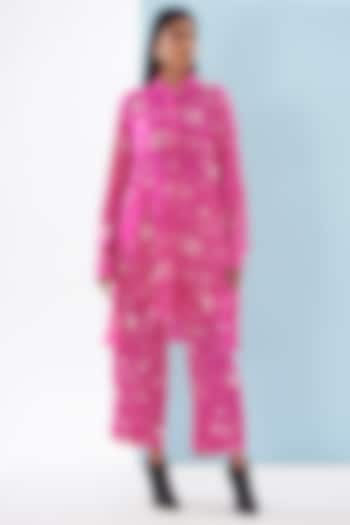 Pink Bemberg Satin & Linen Satin Printed Co-Ord Set by Inca at Pernia's Pop Up Shop