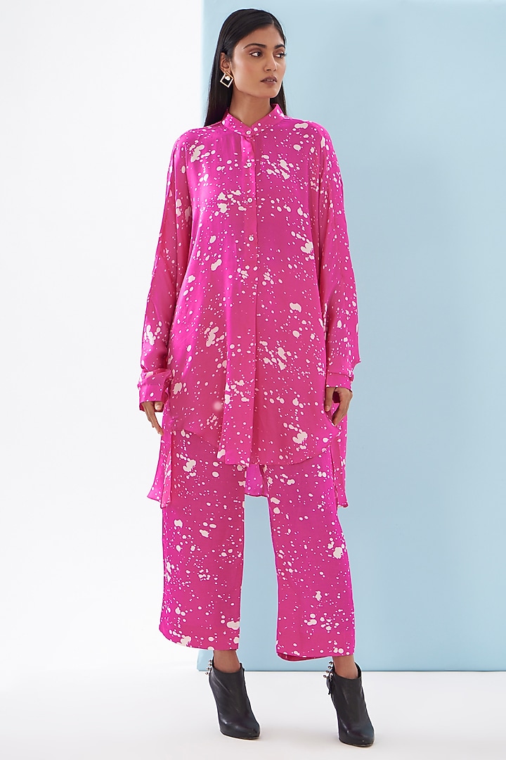 Pink Bemberg Satin & Linen Satin Printed Co-Ord Set by Inca at Pernia's Pop Up Shop