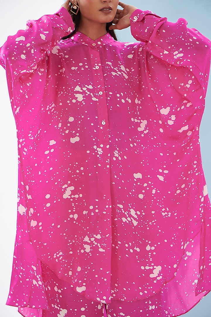 Pink Bemberg Satin & Linen Satin Printed Co-Ord Set by Inca at Pernia's Pop Up Shop