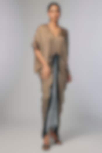 Grey Bemberg Satin Shibori Printed Draped Vacation Dress by Inca at Pernia's Pop Up Shop