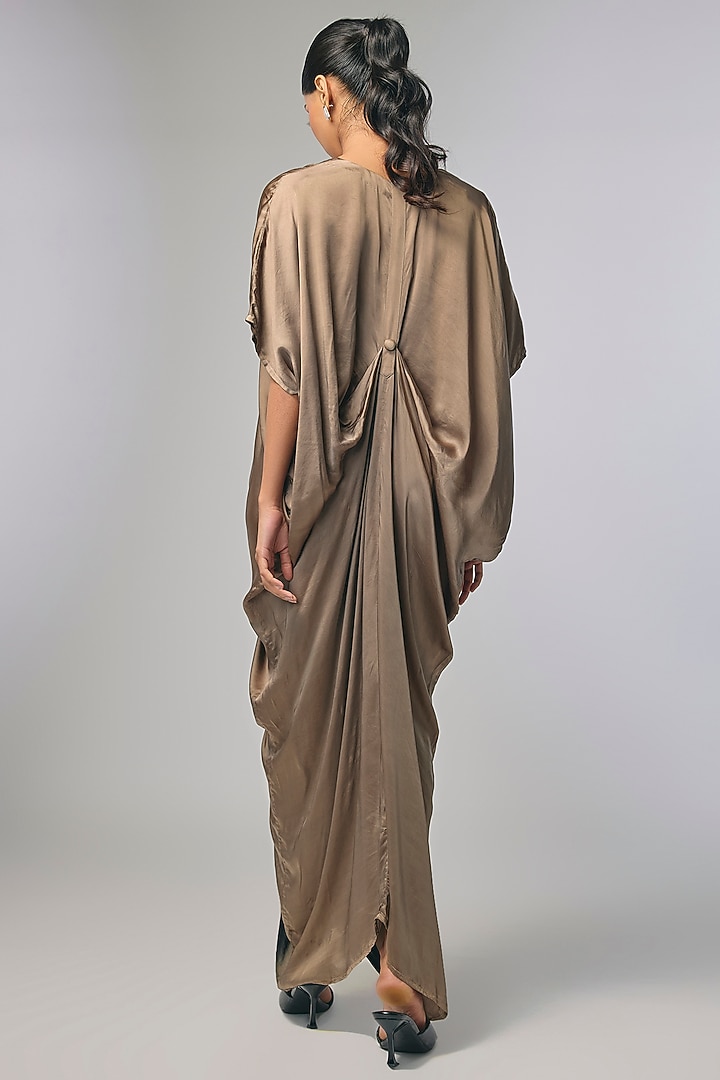 Grey Bemberg Satin Shibori Printed Draped Vacation Dress by Inca at Pernia's Pop Up Shop