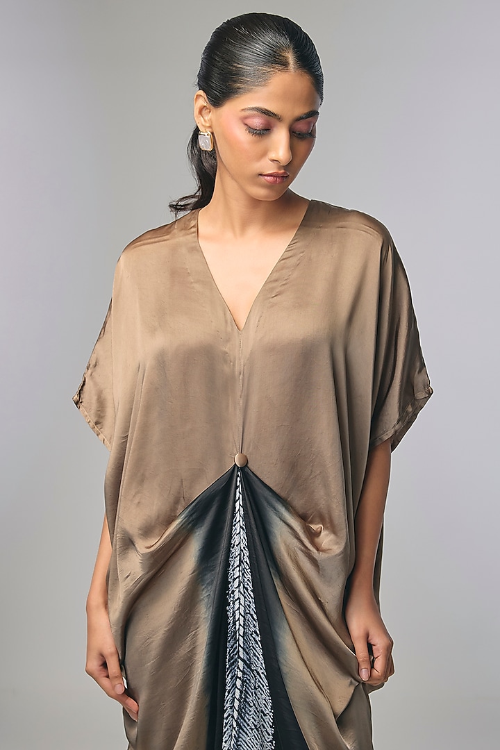 Grey Bemberg Satin Shibori Printed Draped Vacation Dress by Inca at Pernia's Pop Up Shop