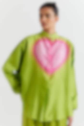 Green & Pink Chanderi Shirt by Inca at Pernia's Pop Up Shop