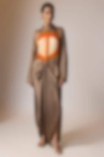 Grey Bemberg Satin Shibori Printed Draped Jumpsuit by Inca at Pernia's Pop Up Shop