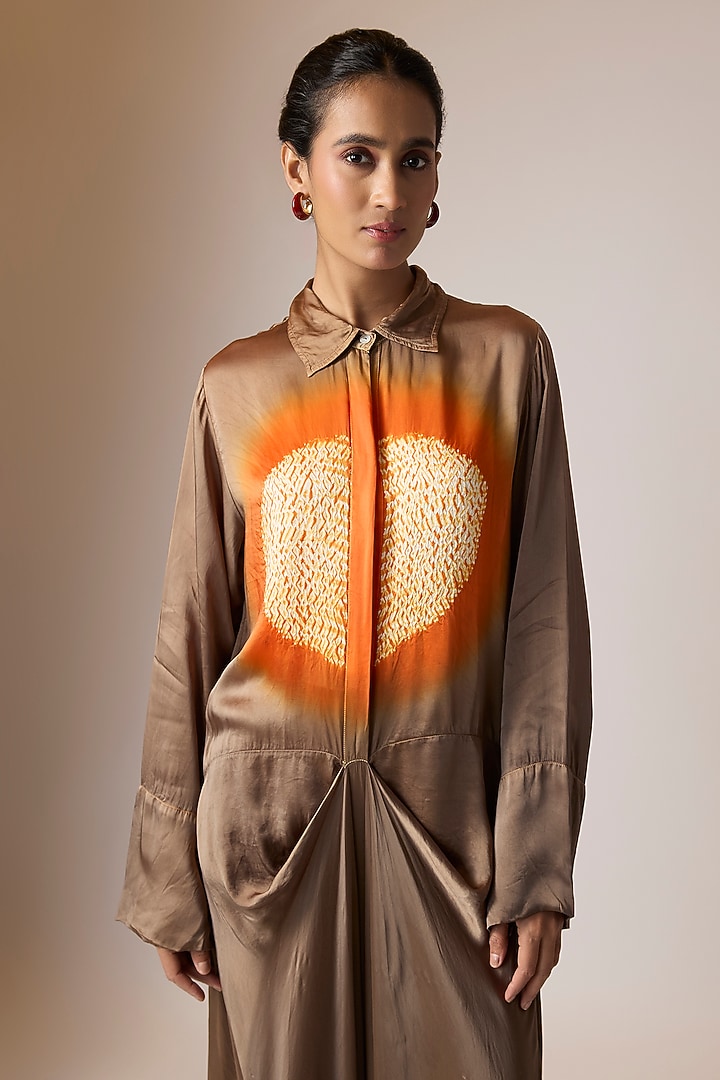 Grey Bemberg Satin Shibori Printed Draped Jumpsuit by Inca at Pernia's Pop Up Shop