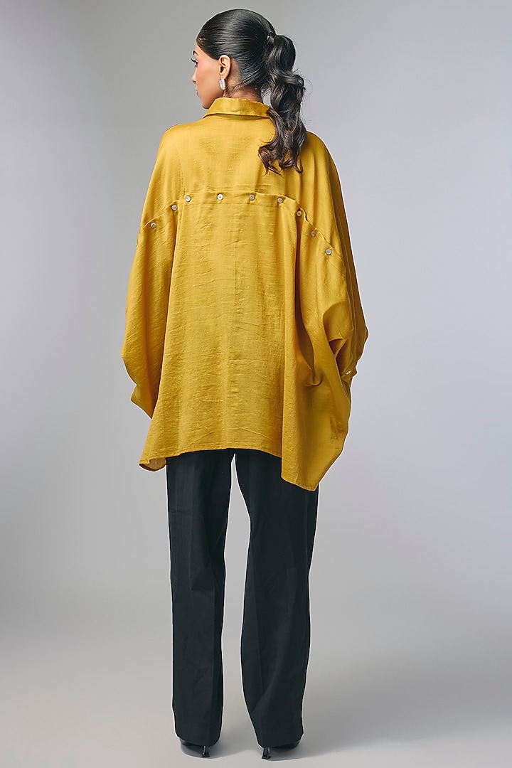 Yellow Chanderi Applique Work Shirt by Inca at Pernia's Pop Up Shop
