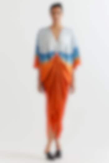 Orange & Blue Viscose Satin Vacation Dress by Inca at Pernia's Pop Up Shop