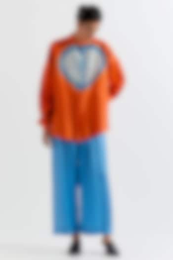 Orange & Blue Chanderi Shirt by Inca at Pernia's Pop Up Shop