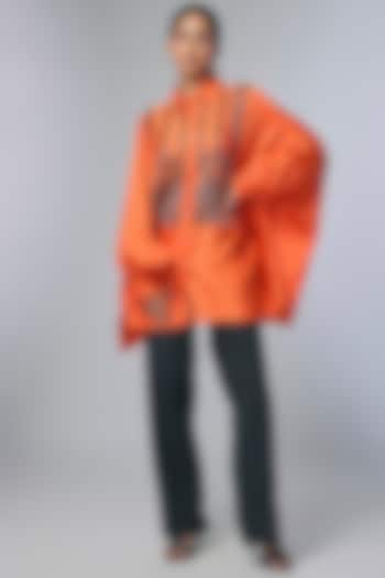 Orange Chanderi Applique Work Shirt by Inca at Pernia's Pop Up Shop