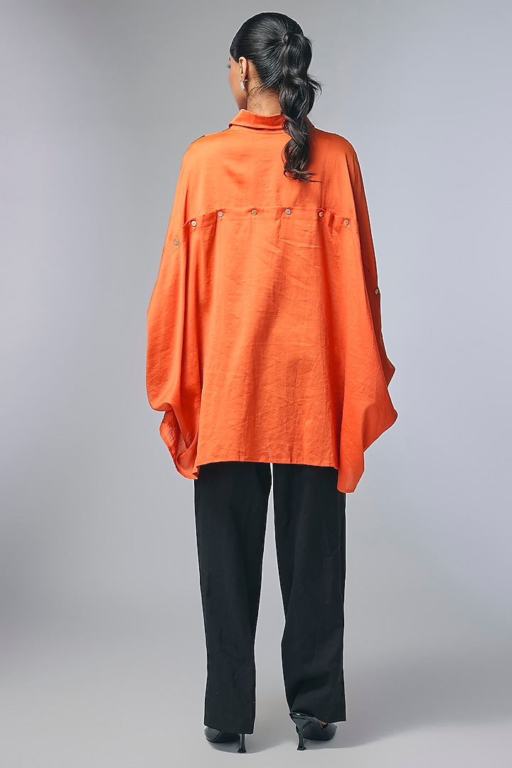 Orange Chanderi Applique Work Shirt by Inca at Pernia's Pop Up Shop