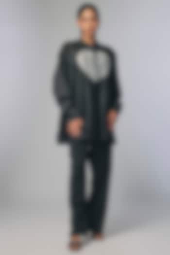 Black Chanderi Shibori Heart Printed Shirt by Inca at Pernia's Pop Up Shop