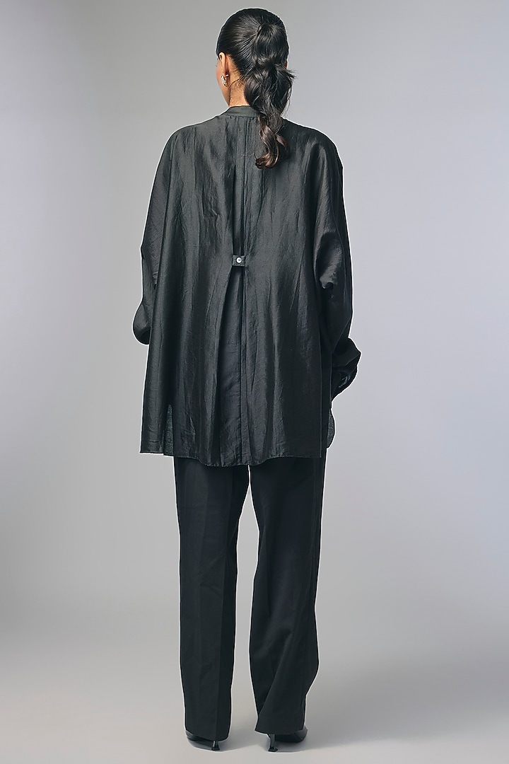 Black Chanderi Shibori Heart Printed Shirt by Inca at Pernia's Pop Up Shop