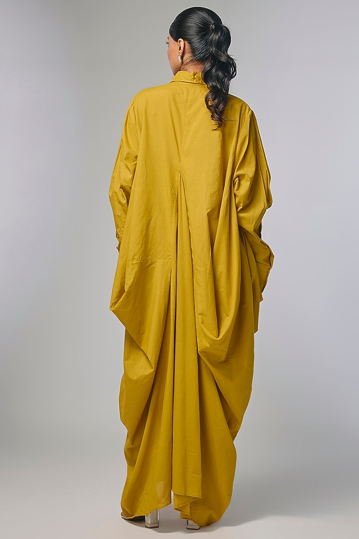 Yellow Voile Zari Embroidered Cowl Shirt by Inca at Pernia's Pop Up Shop