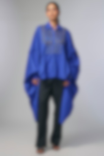 Blue Voile Zari Work High-Low Shirt by Inca at Pernia's Pop Up Shop