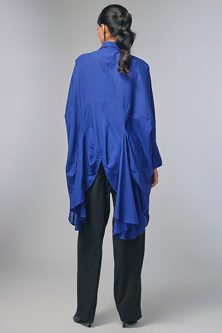 Blue Voile Zari Work Paneled Shirt by Inca at Pernia's Pop Up Shop
