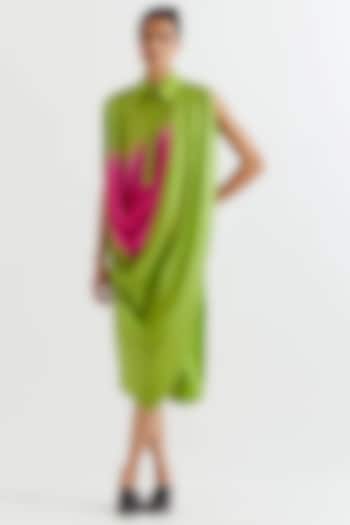 Green & Pink Viscose Satin Vacation Dress by Inca at Pernia's Pop Up Shop