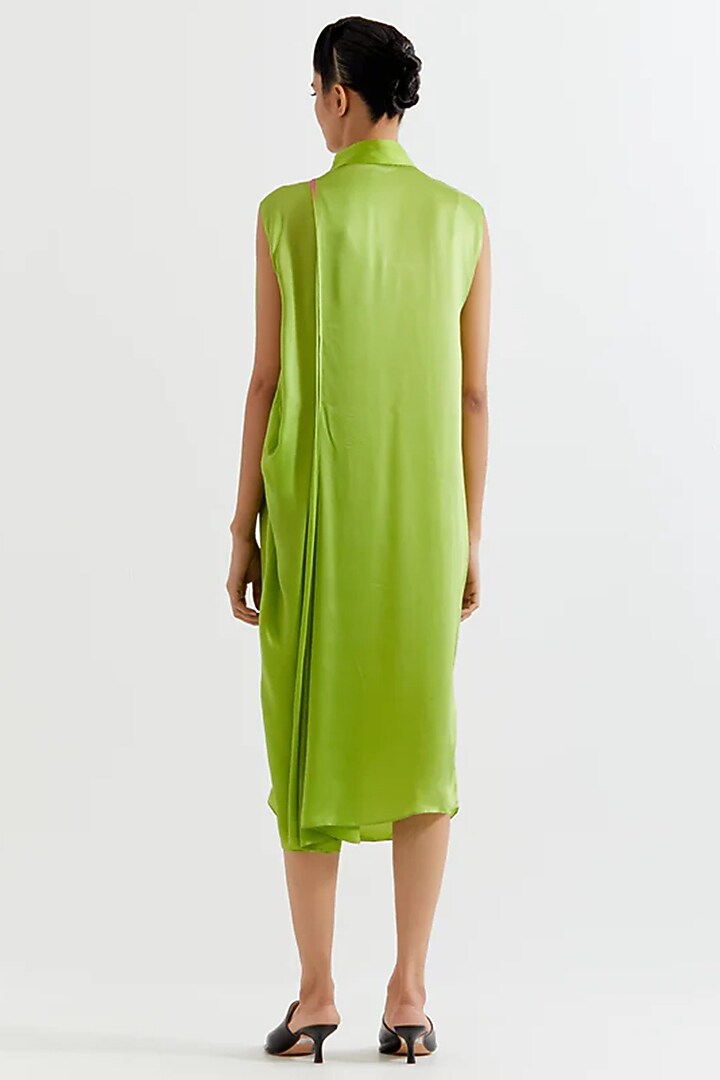 Green & Pink Viscose Satin Vacation Dress by Inca at Pernia's Pop Up Shop