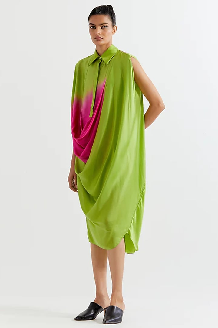Green & Pink Viscose Satin Vacation Dress by Inca at Pernia's Pop Up Shop