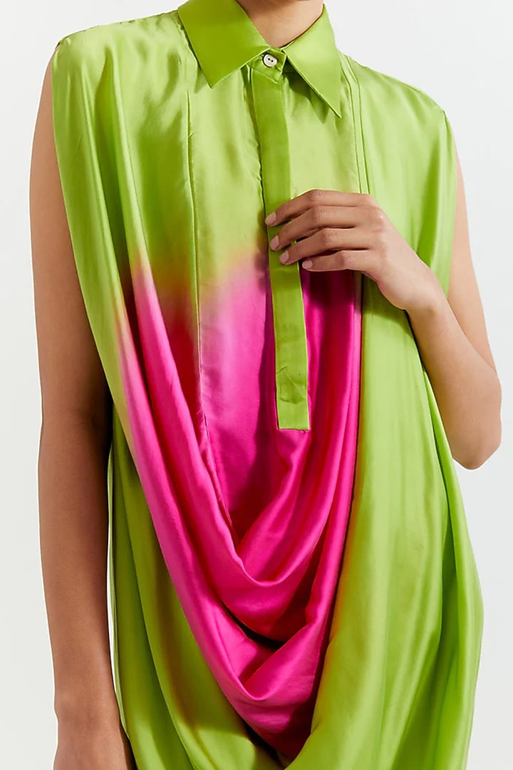 Green & Pink Viscose Satin Vacation Dress by Inca at Pernia's Pop Up Shop