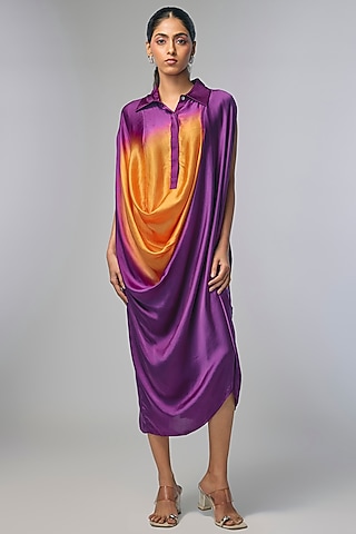 Purple Ombre Bemberg Satin Cowl Dress by Inca
