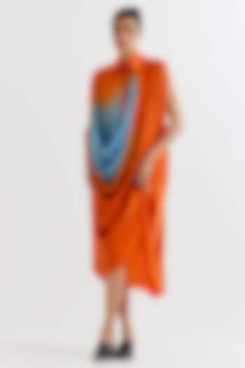 Orange & Blue Viscose Satin Vacation Dress by Inca at Pernia's Pop Up Shop